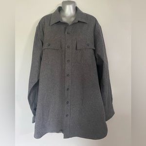 LL Bean Traditional Fit Cotton Flannel Gray Heavy Camp Shirt Size L Tall